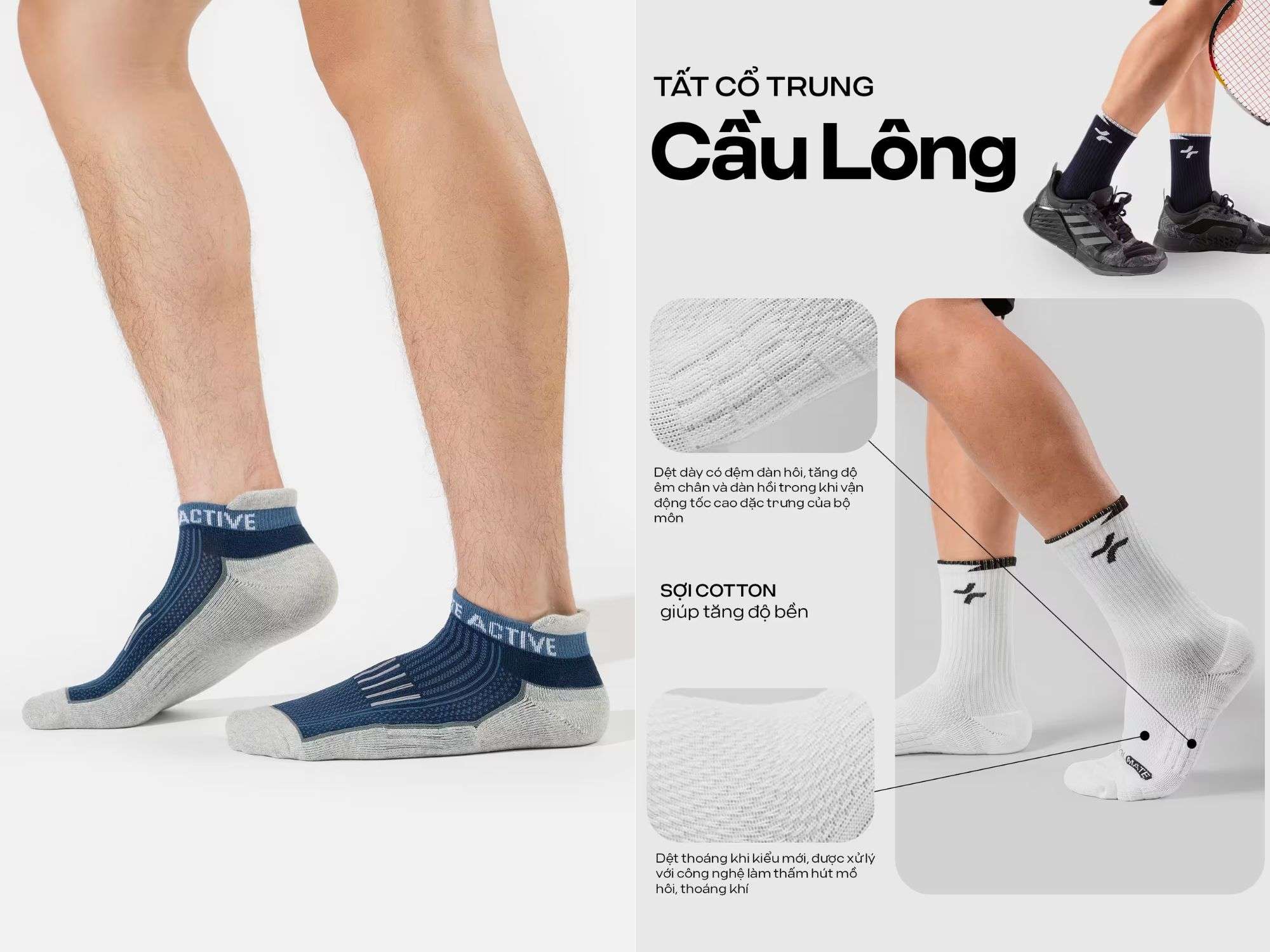 Tất cầu lông và tất chạy bộ thương hiệu Coolmate