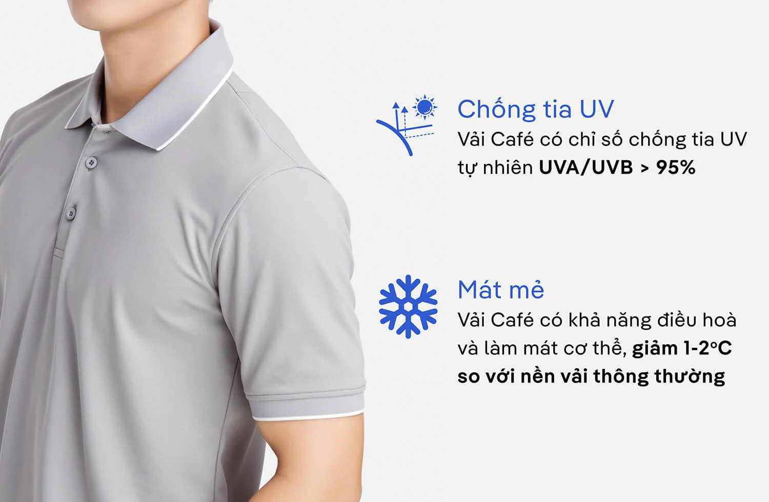 áo polo nam vải cafe Coolmate chống tia UV, chất vải mát mẻ