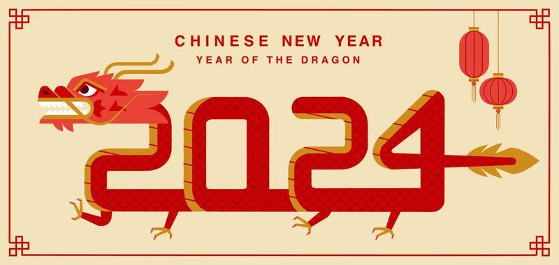 Lunar New Year Chinese New Year 2024 Year Of The Dragon Zodiac Vector 