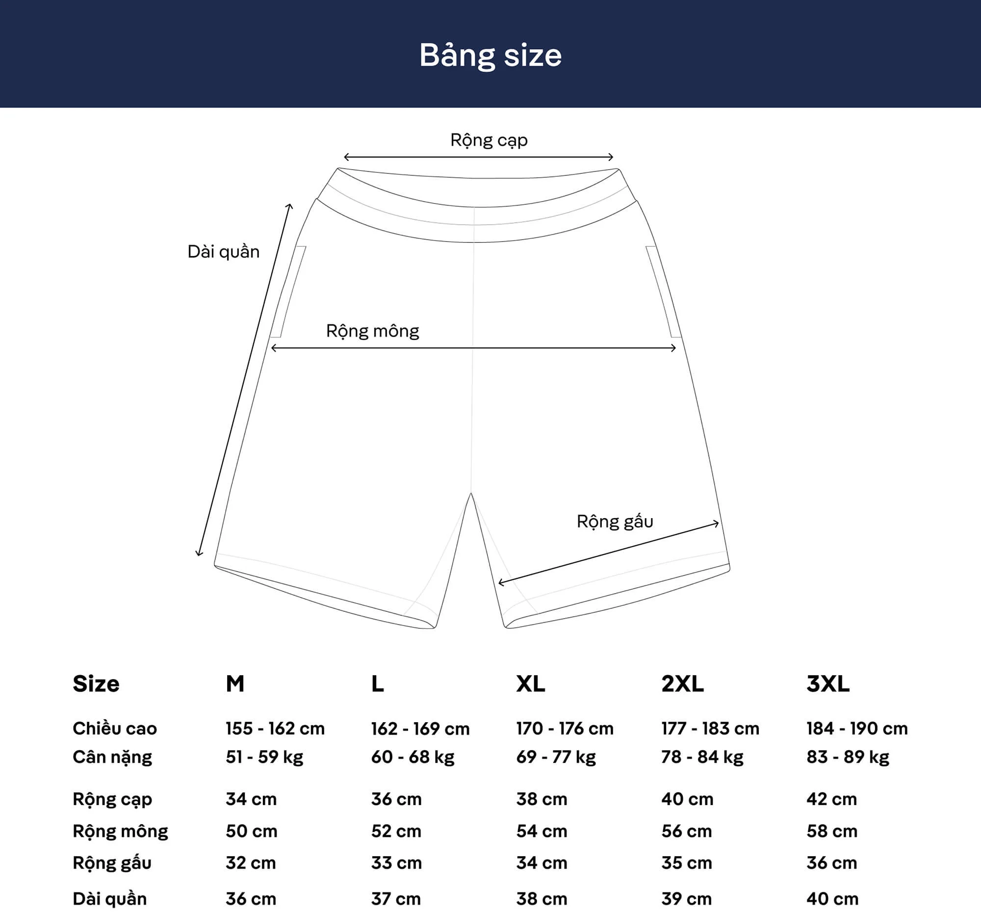 Tham khảo ngay bảng size quần short thể thao nam  recycle 5 inch thoáng khí tại Coolmate