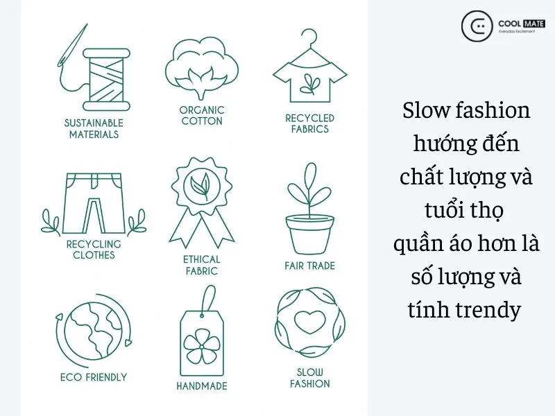 Hình ảnh minh họa về slow fashion: các sản phẩm thời trang bền vững, chất lượng cao