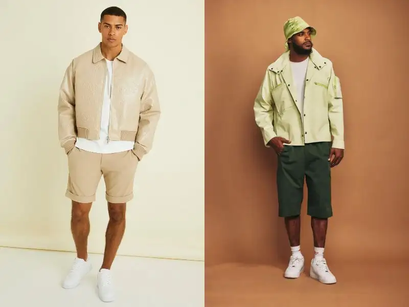 Áo jacket phối quần short rất thích hợp với những ngày tiết trời se lạnh