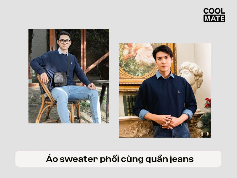 Áo sweater phối cùng quần jeans