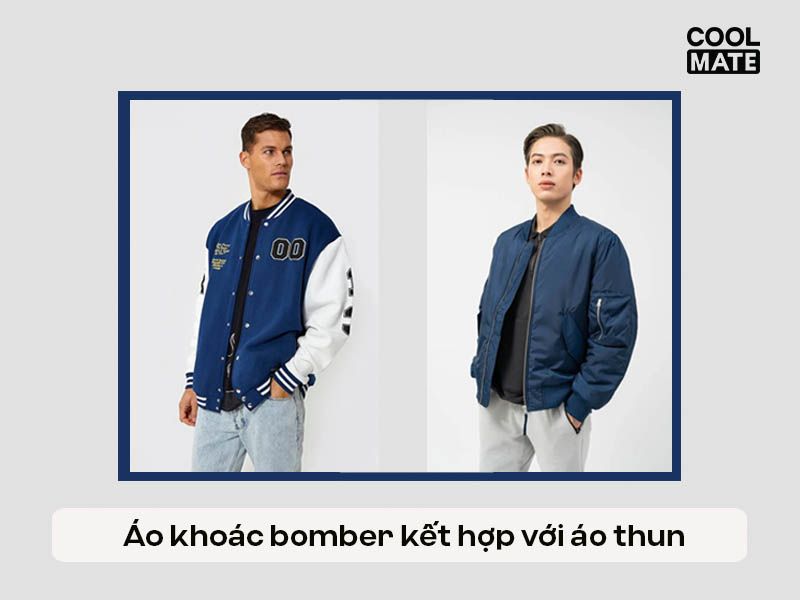 Áo khoác bomber kết hợp với áo thun