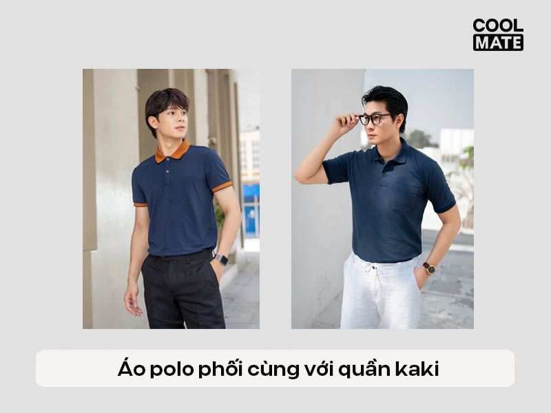 Áo polo phối cùng với quần kaki