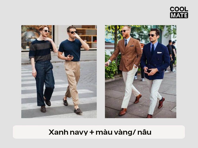 Xanh navy kết hợp cùng màu vàng/ nâu