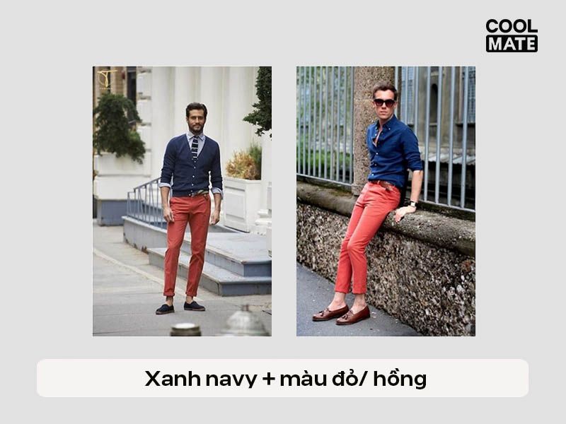 Xanh navy kết hợp cùng màu đỏ/ hồng