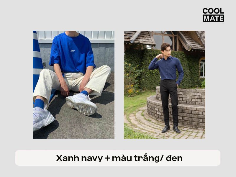 Xanh navy kết hợp cùng màu trắng/ đen