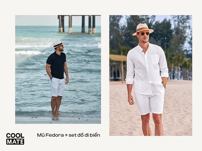 Phối mũ Fedora với set đồ đi biển