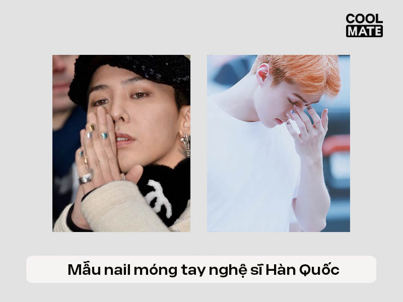 Mẫu sơn móng tay của thành viên nhóm G-Dragon (trái) và nhóm EXO (phải)