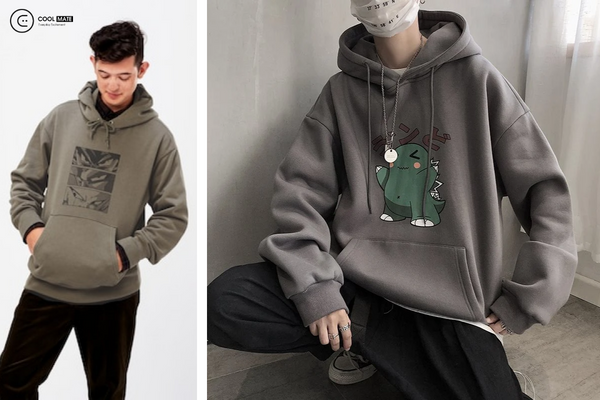 outfit áo hoodie và quần vải baggy