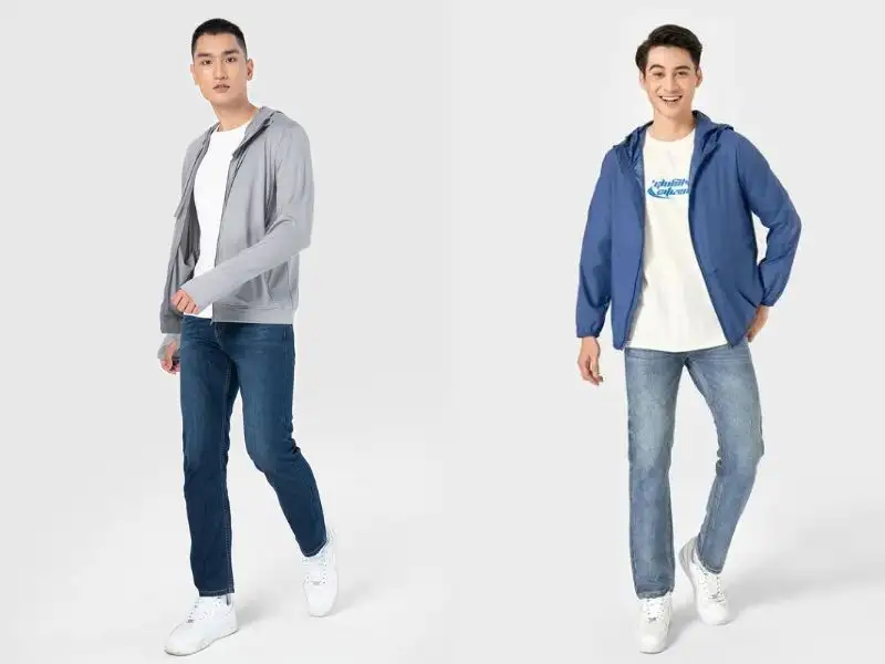 Áo gió nam phối với quần jeans và áo thun mang đến vẻ ngoài trẻ trung, năng động