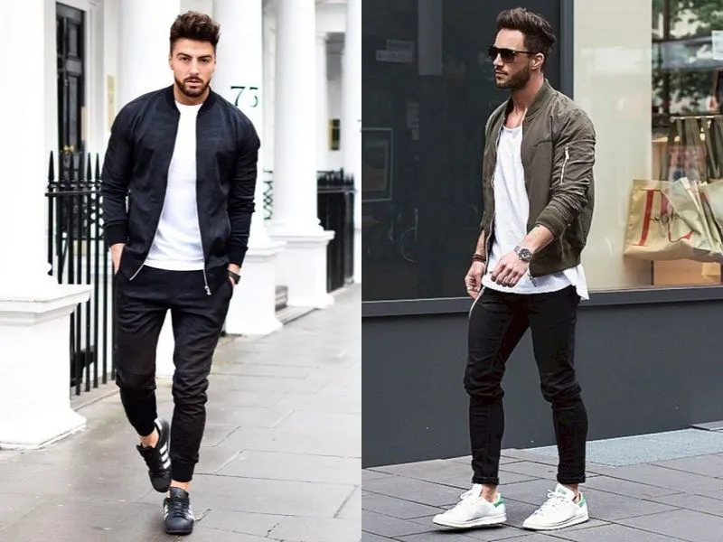 Outfit bụi bặm khi phối áo gió với quần jogger