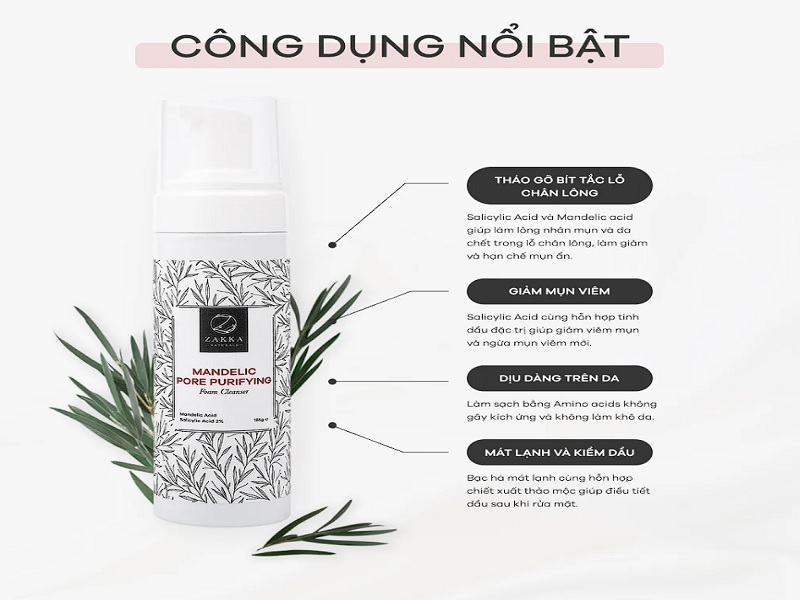 Sữa rửa mặt Việt Nam Mandelic Pore Purifying Foam Cleanser Zakka Naturals (nguồn: internet)