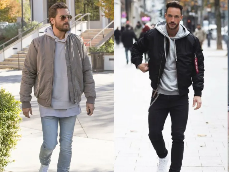 Phối áo hoodie cho người mập nam với Bomber Jacket