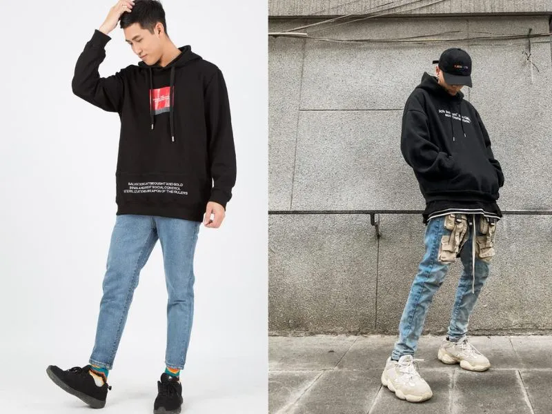 Phối quần jean local brand với áo hoodie