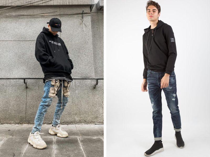 quần jean với áo hoodie nam