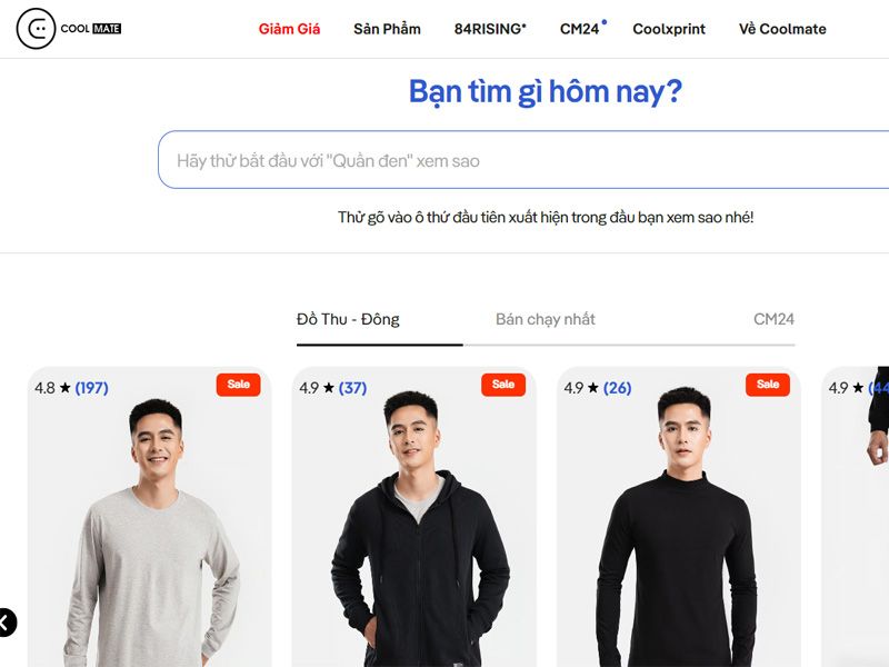 Trang web bán hàng trực tuyến của Coolmate