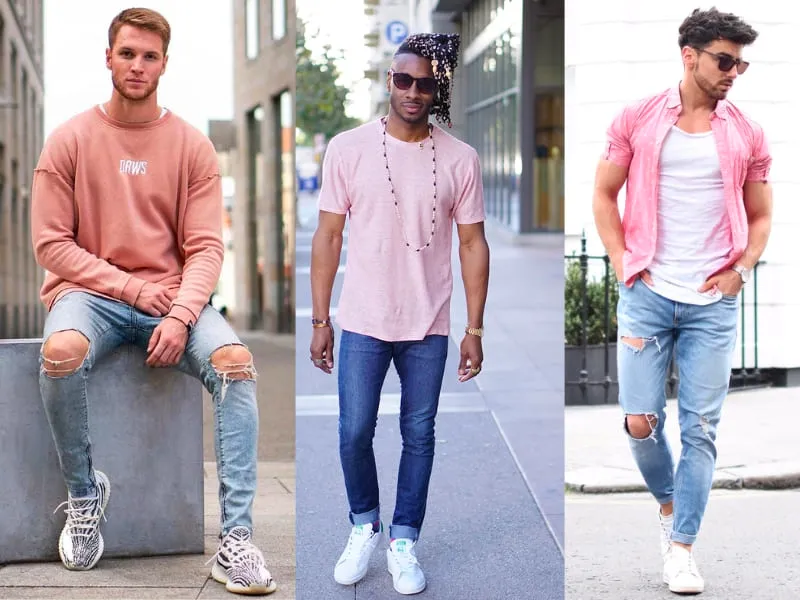 Phối đồ màu hồng pastel với màu xanh denim