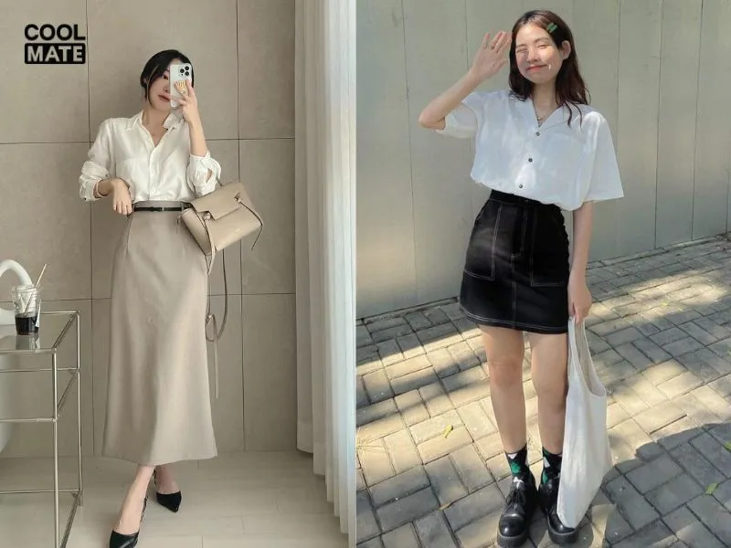 Outfit Sơ Mi kết hợp Chân Váy