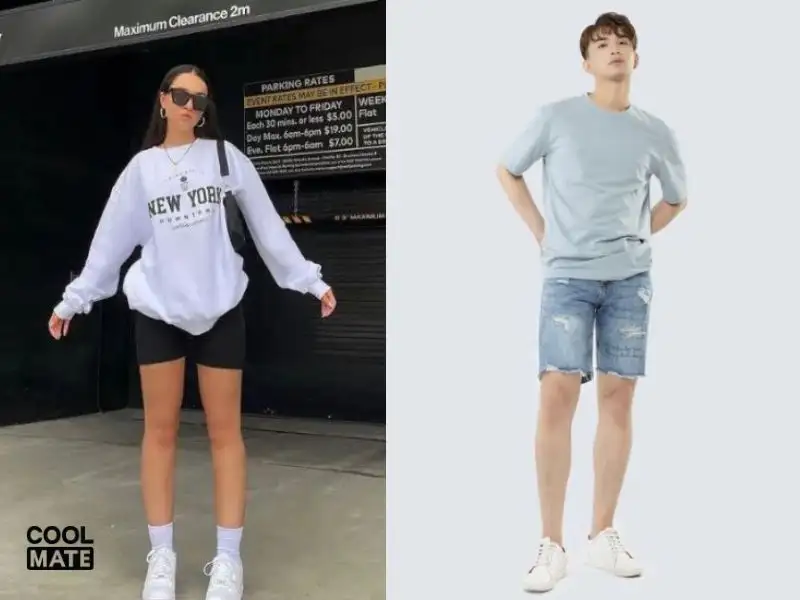 Outfit tự do áo thun kết hợp với short, sneaker