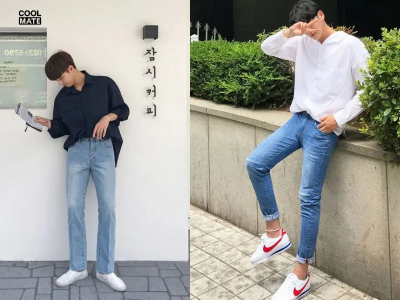 Áo sơ mi + quần jeans