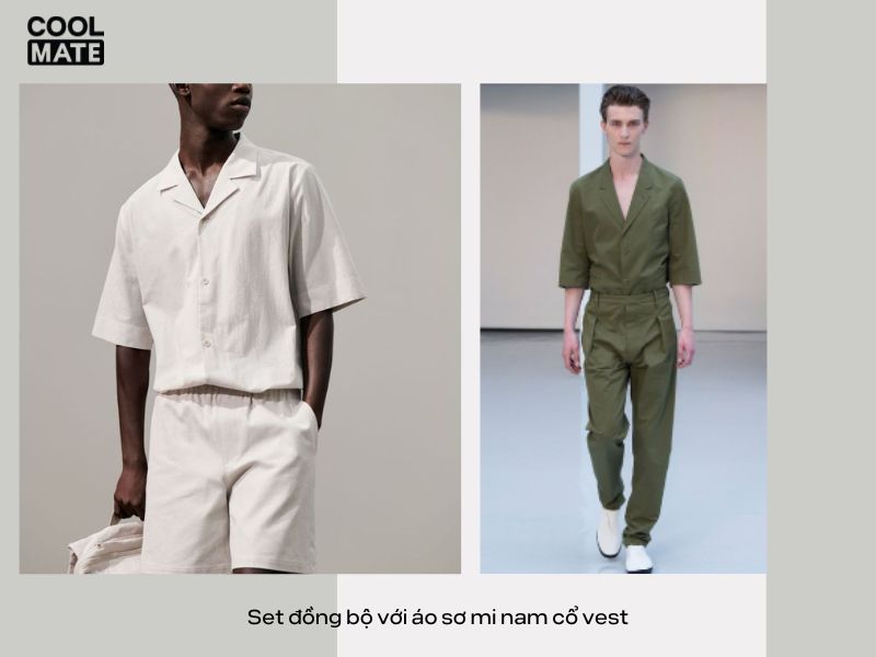 Set đồng bộ với áo sơ mi nam cổ vest