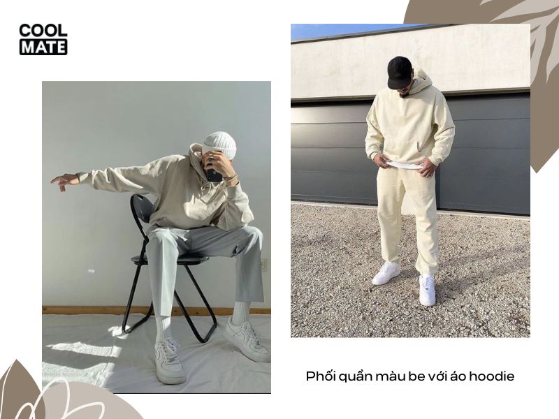 Phối quần màu be với áo hoodie