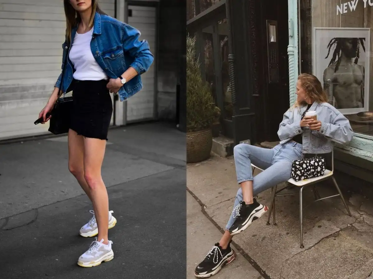 Phối Balenciaga Triple S với áo khoác denim và quần jeans năng động