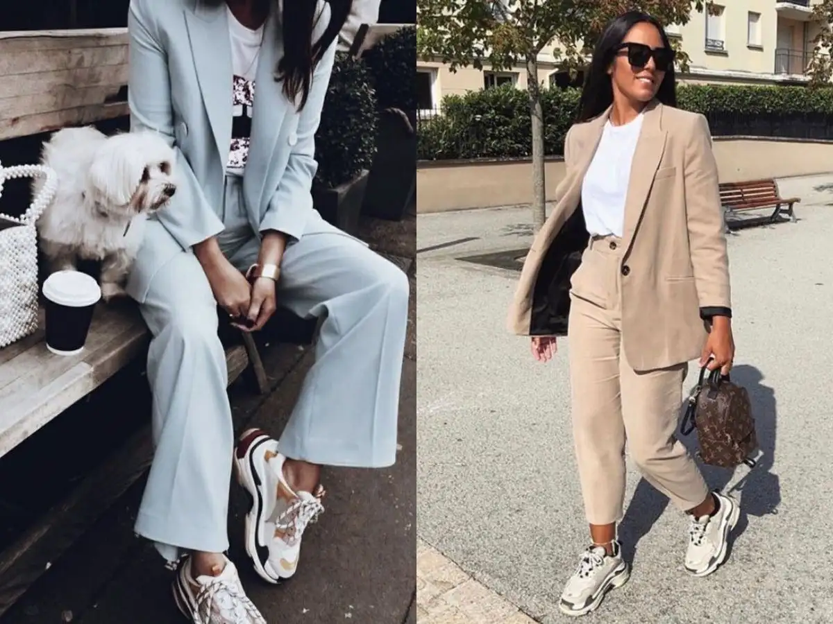 Mix Balenciaga Triple S với áo khoác blazer thanh lịch