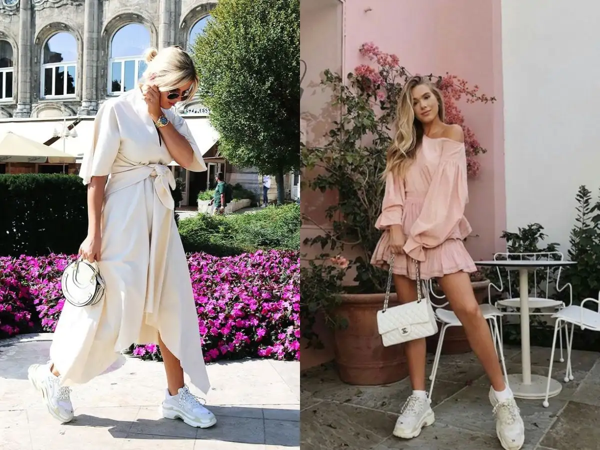 Phong cách nữ tính dịu dàng với váy và Balenciaga Triple S