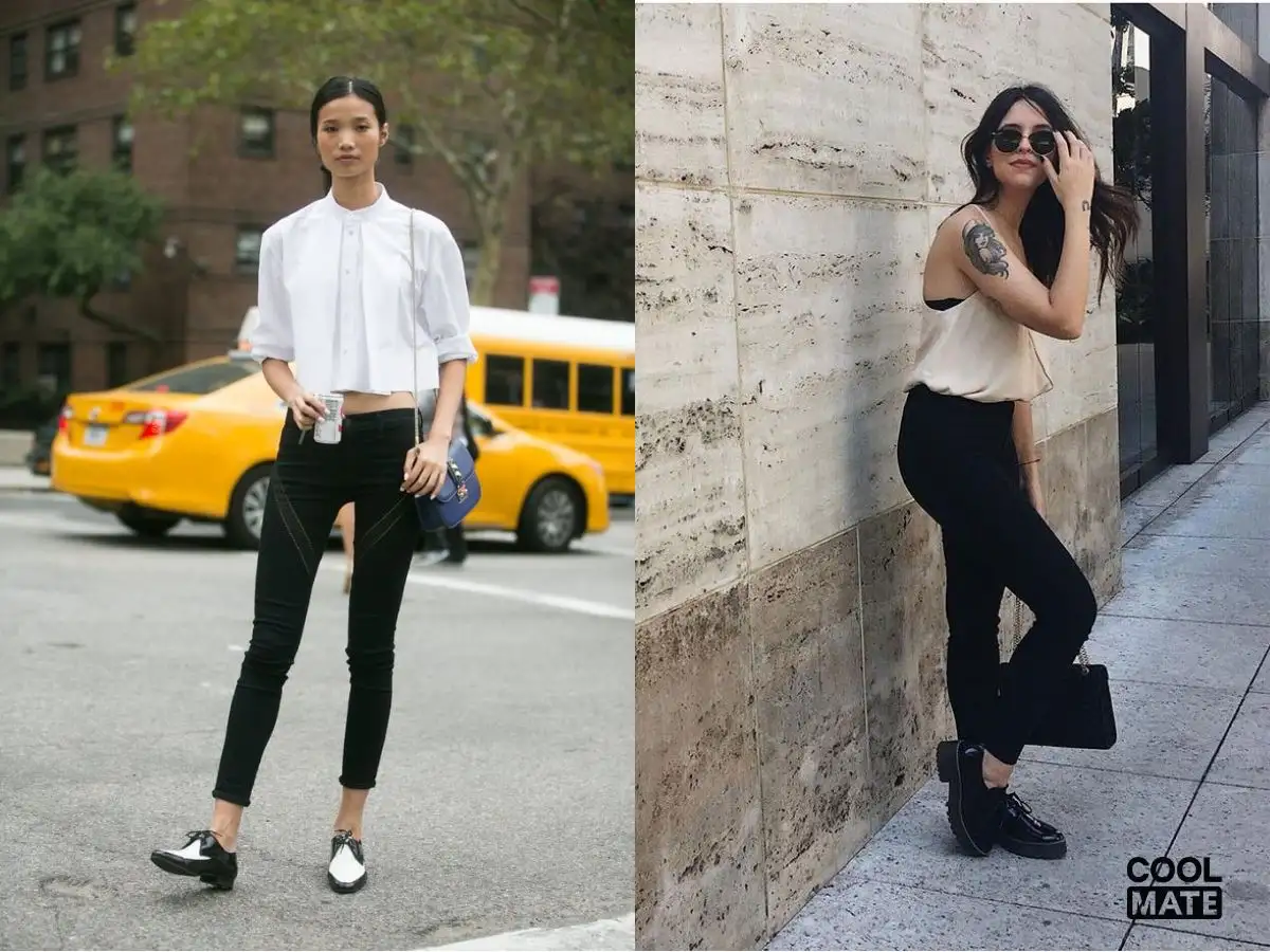 Phối giày Oxford và quần skinny