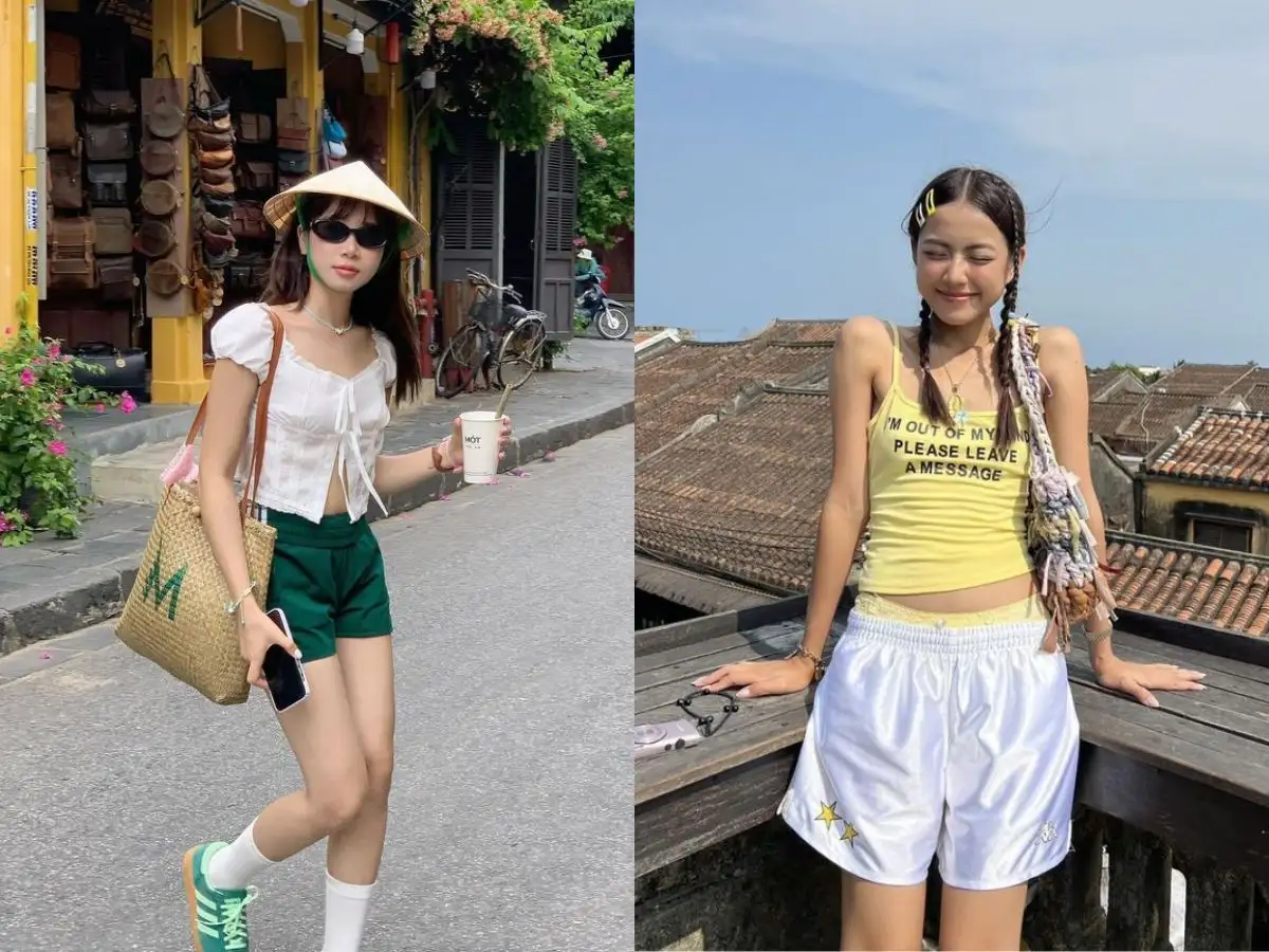 Trang phục đơn giản với áo croptop và quần short