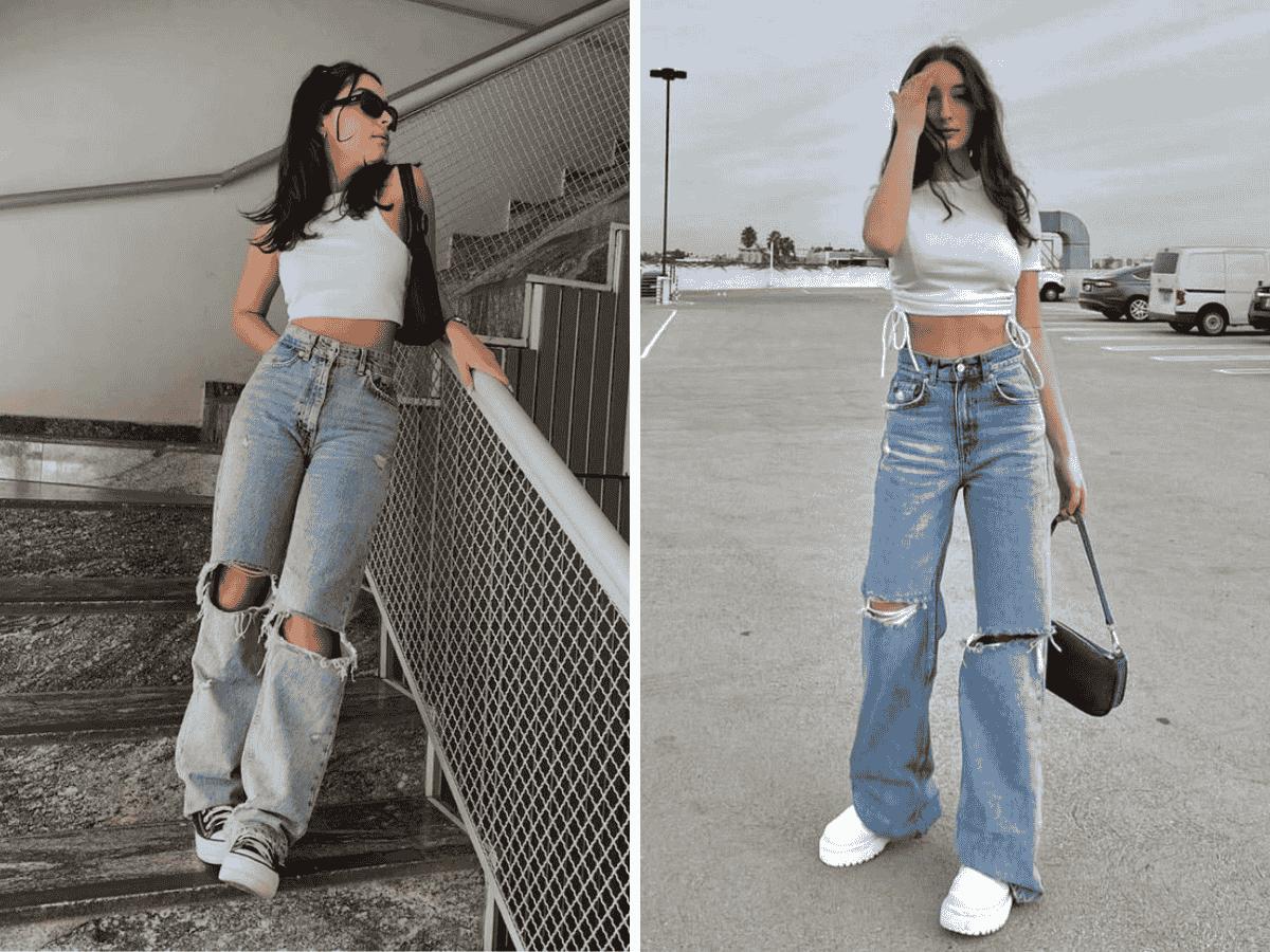 Phối quần jeans với áo croptop và giày sneaker là bộ 3 kinh điển cho phong cách năng động, cá tính