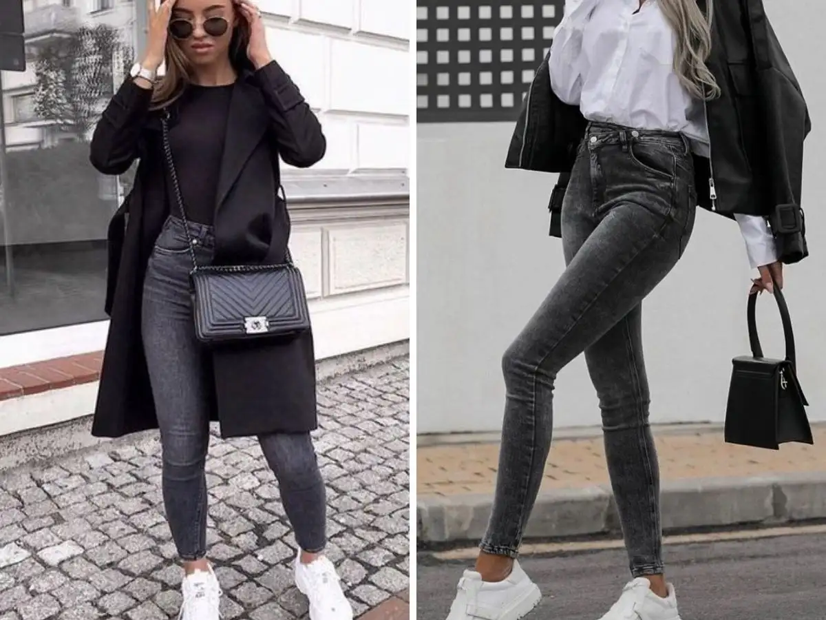 Phối quần skinny jeans với giày chunky sneaker một phong cách đơn giản nhưng vẫn nổi bật