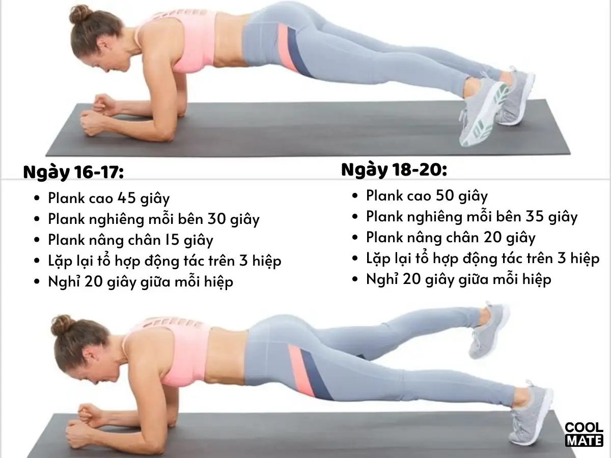 Giai đoạn duy trì và tập Plank đa dạng