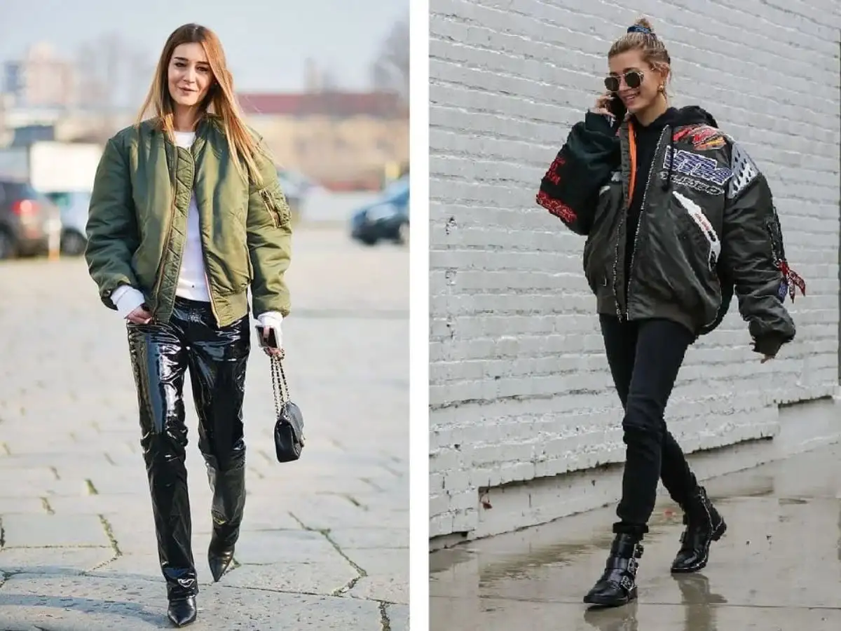 Áo khoác bomber kết hợp với quần skinny đầy cá tính