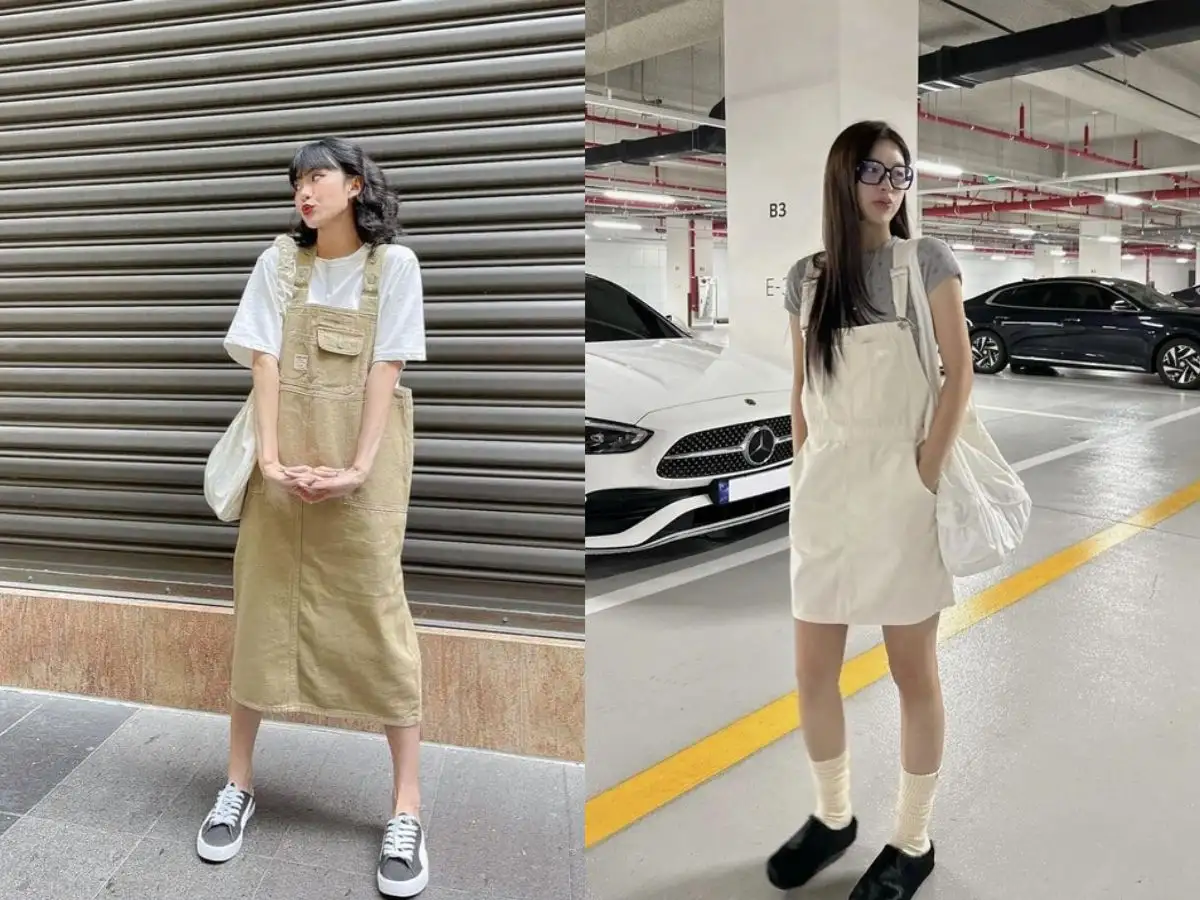 Váy yếm cùng áo thun - outfit hoàn hảo cho những chuyến đi chơi ngoài trời