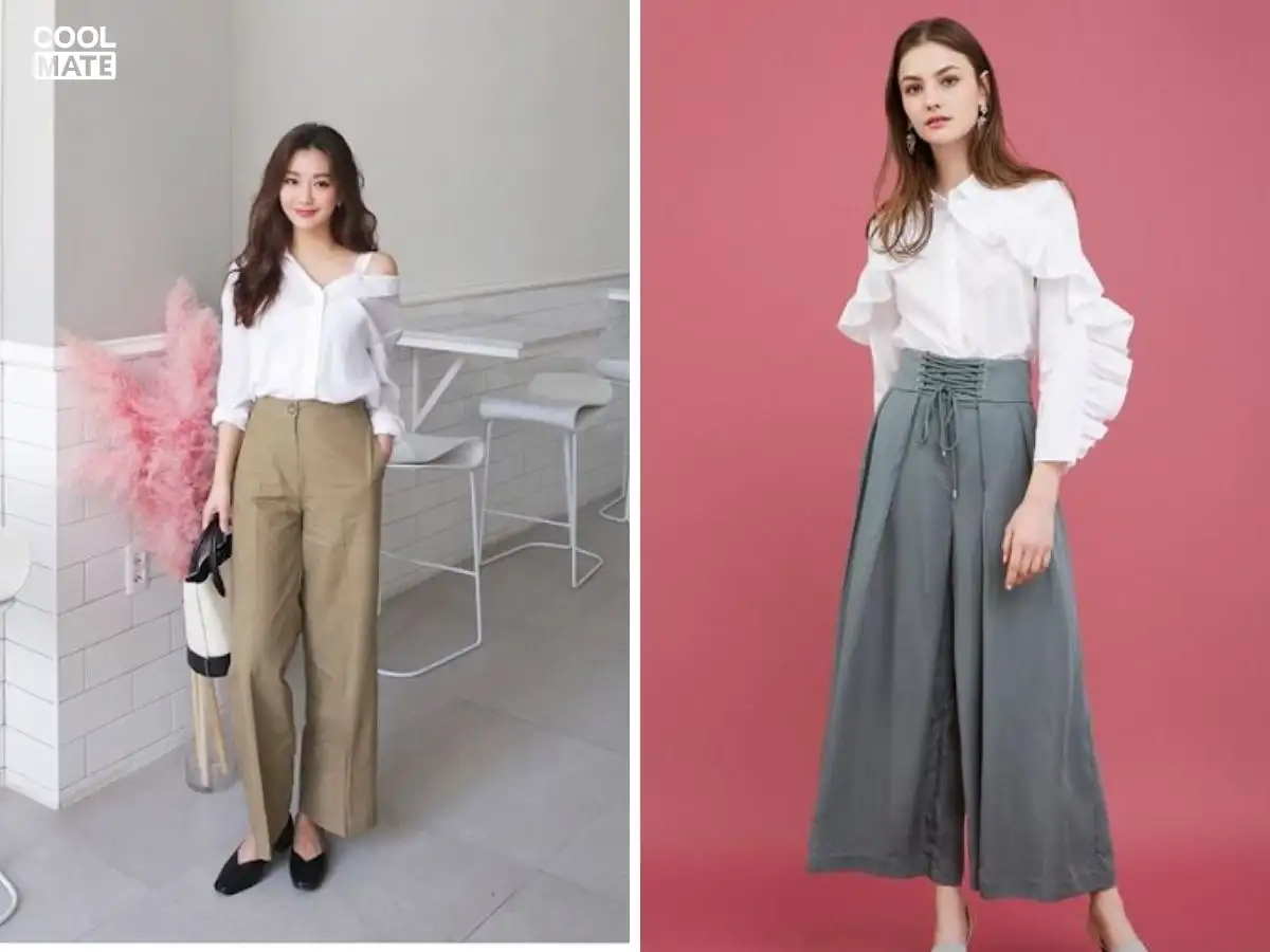 Phối với quần culottes, áo kiểu