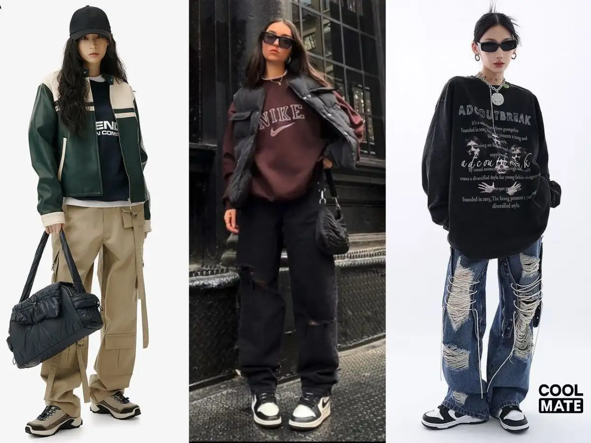 Mang giày thể thao nữ với trang phục theo phong cách streetwear