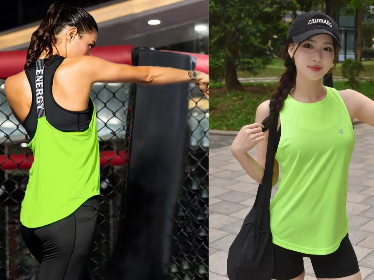 Quần legging đen mix áo tank top neon cho nàng năng động, trẻ trung 