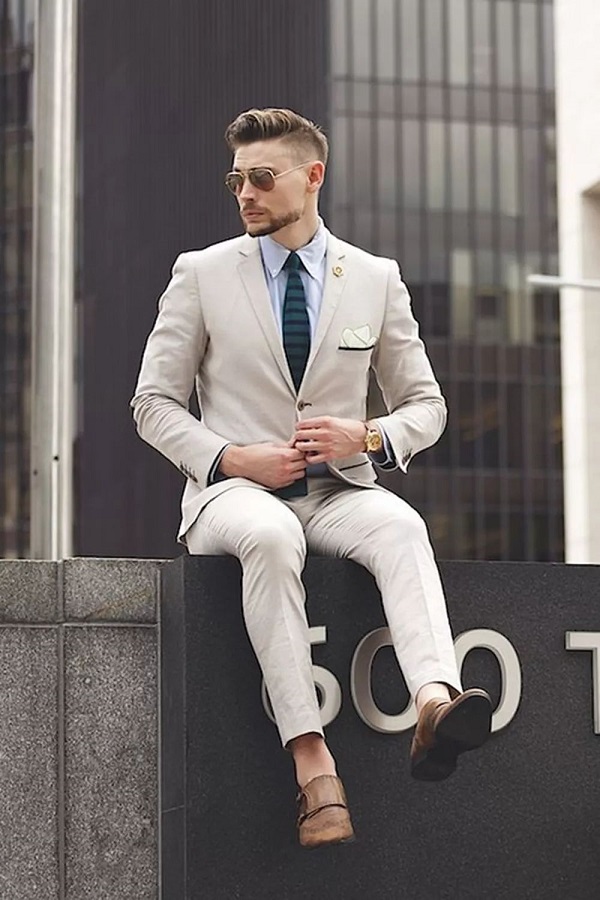 Suit linen nam màu sáng năng động, hiện đại