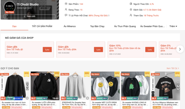  Tí Chuột Studio- shop bán áo sweater bán chạy nhất Shopee