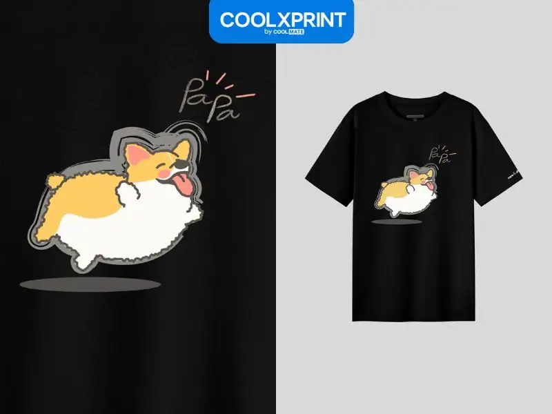 Hình in áo thun Chubby Corgi Papa vô cùng đáng yêu