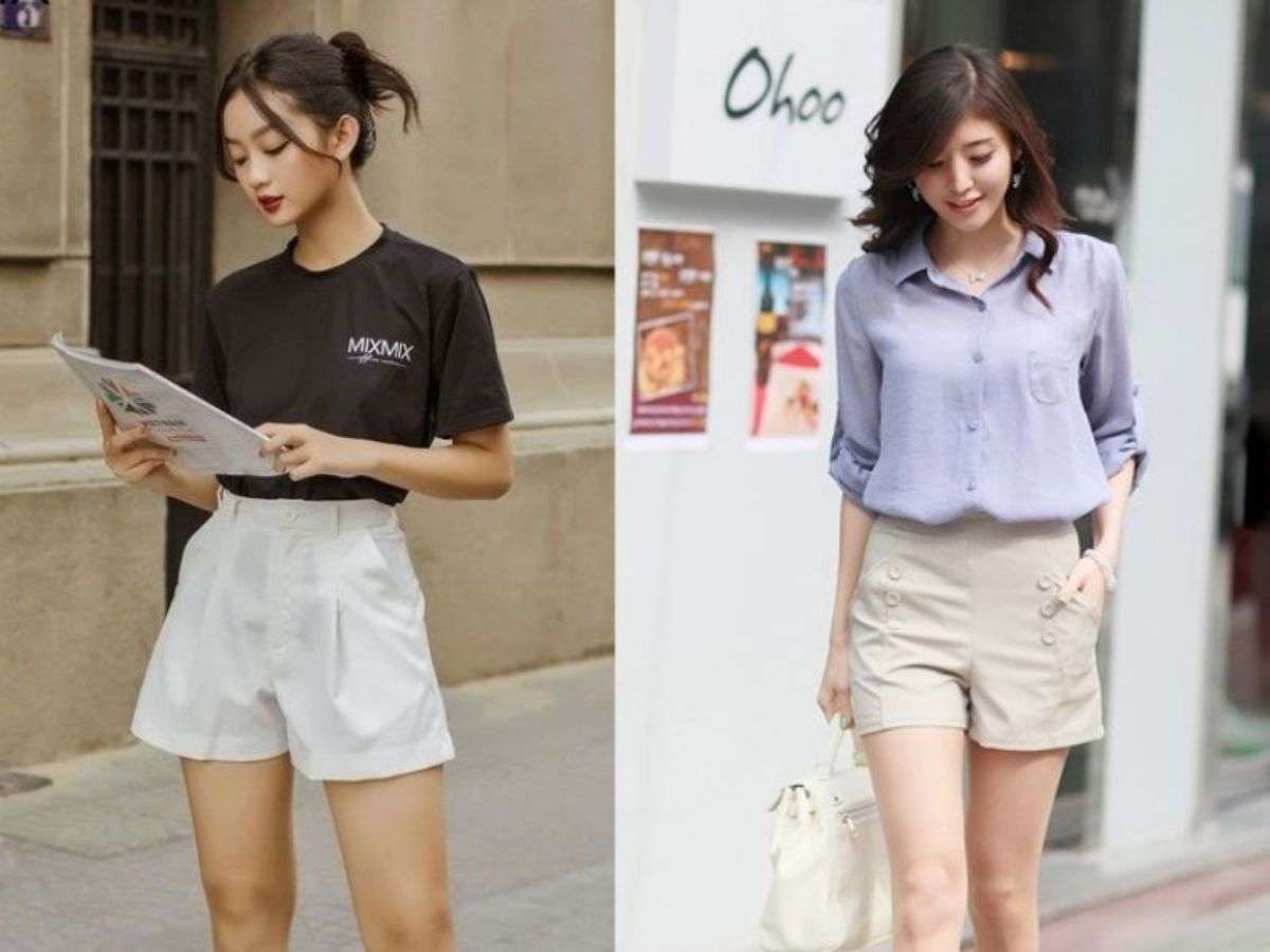 Kết hợp quần short kaki trơn với áo sơ mi buộc nút để có một set đồ vừa thoải mái, vừa thanh lịch
