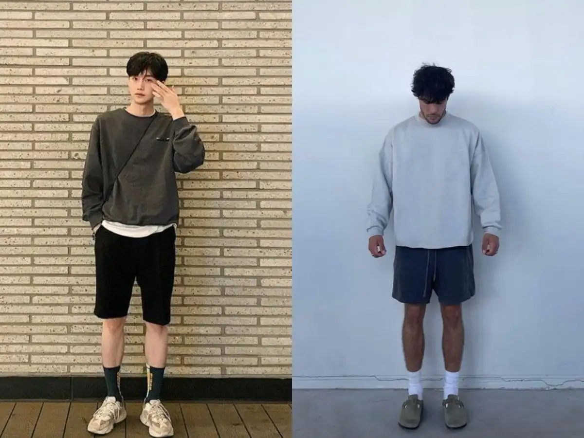 Phối đồ với áo hoodie và quần short cho nam gầy