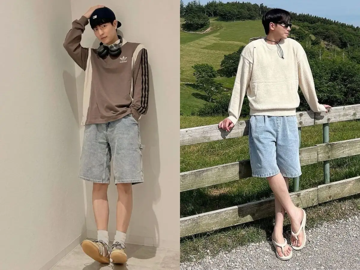 Phối quần short và áo len mỏng