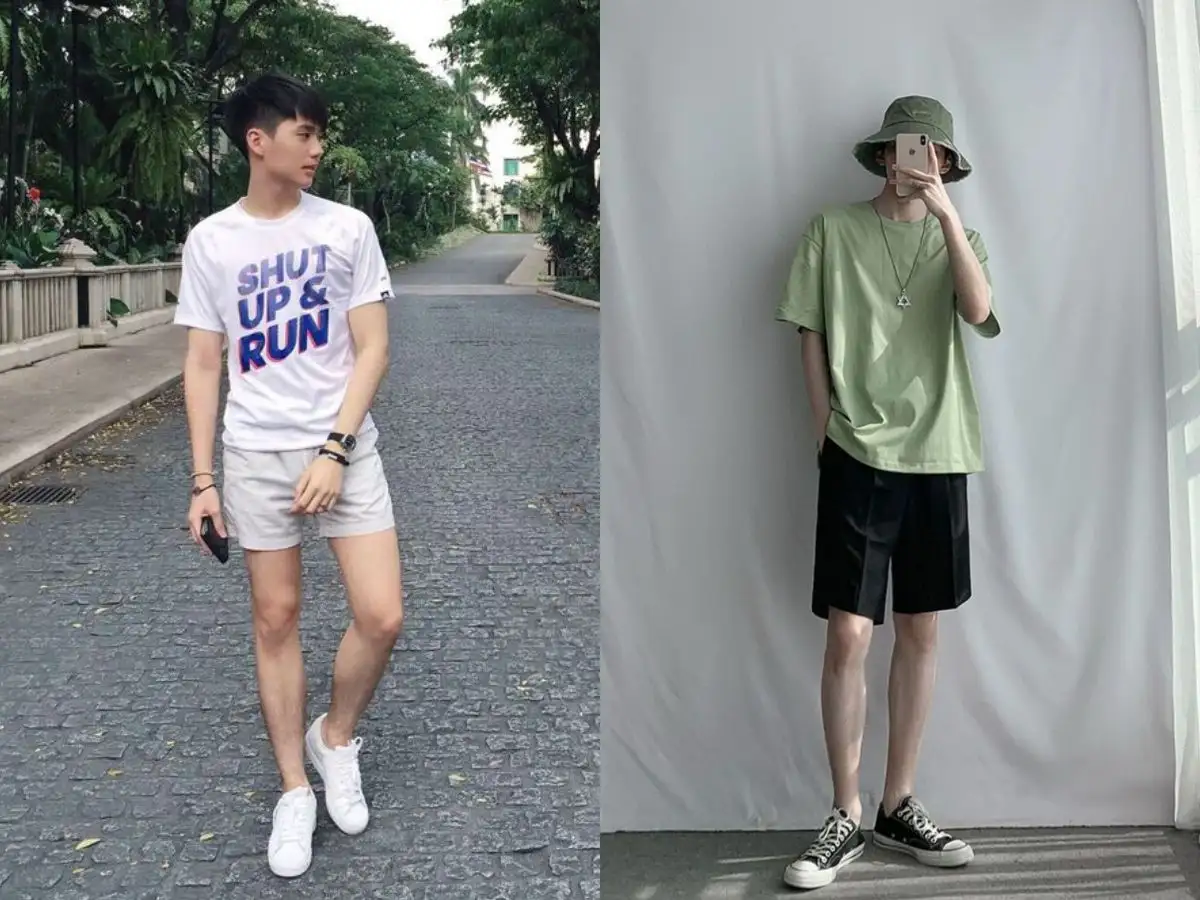 Phối áo thun và quần short nam cho người gầy