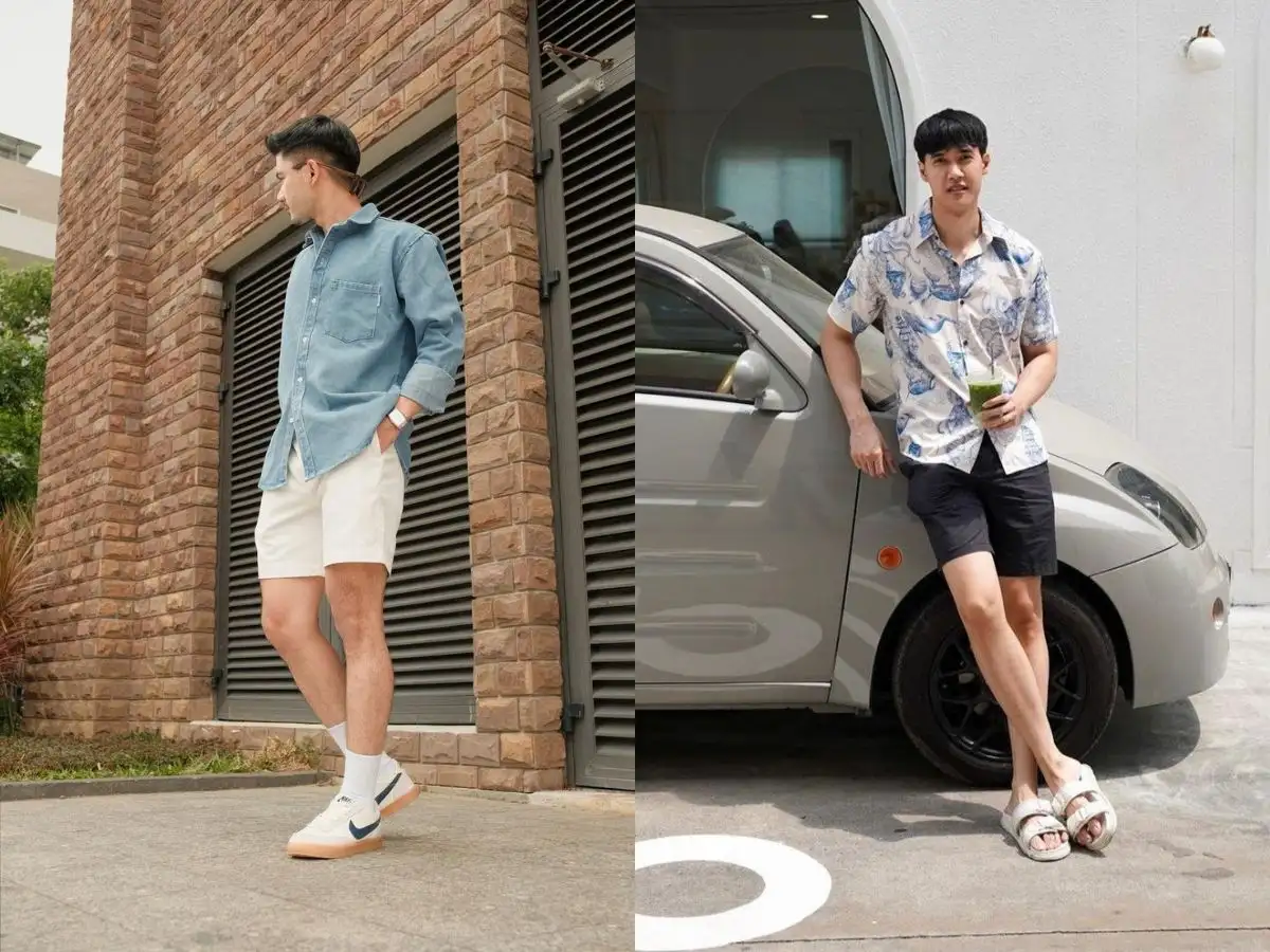 Phối đồ với quần short và áo sơ mi cho nam gầy