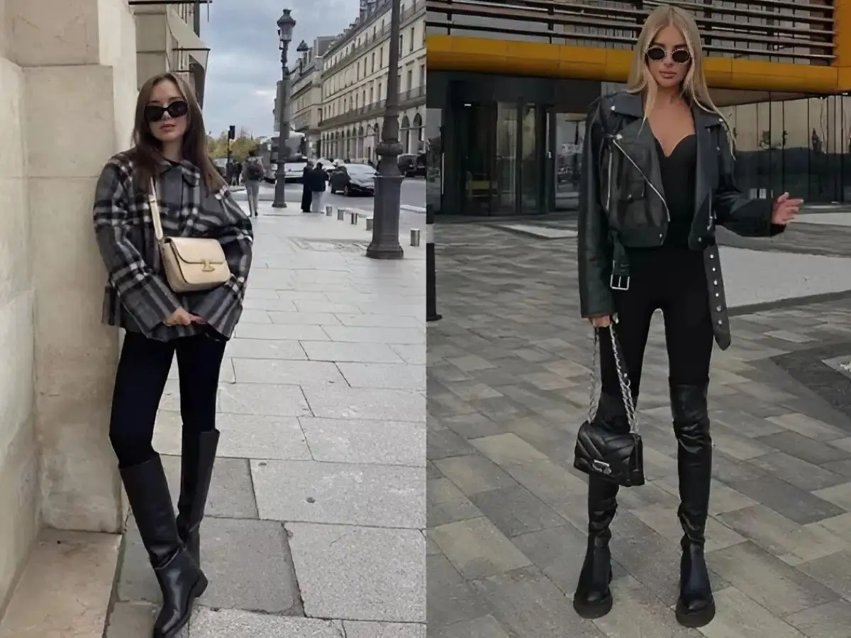 Quần legging đen phối cùng boot cao bồi